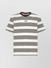 Msgm Rear Contrast Stripes Crew Neck T-shirt In Neutral