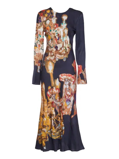 Msgm Rear Zip Printed Long-sleeved Dress In Multi