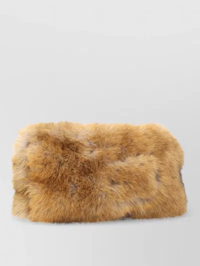 Msgm Rectangular Clutch Bag With Faux Fur Texture In Brown