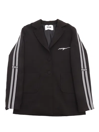 Msgm Fabric Tecnical Blazer Girl Nero/black