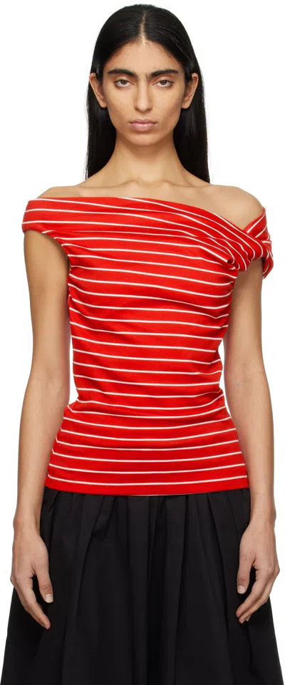 MSGM RED & WHITE STRIPED BLOUSE
