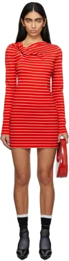 Msgm Red & White Striped Minidress In 18 Red