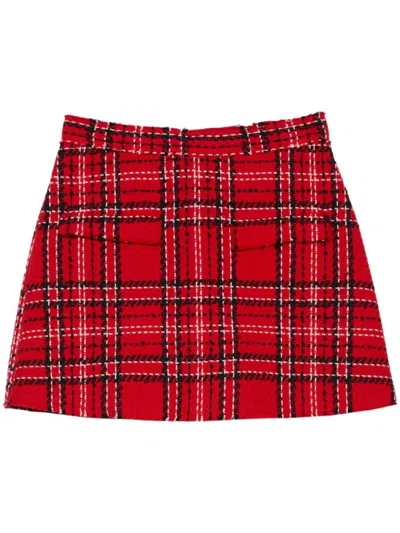 MSGM RED CHECK PATTERN SHORTS