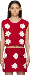 Msgm Red Crocheted Sweater Vest In 18 Red