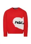 Msgm Red Crop Sweater For Girl With Heart And Logo In Red
