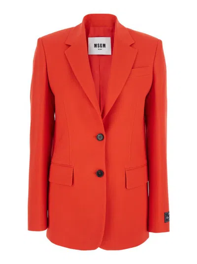 MSGM RED JACKET WITH CLASSIC LAPELS AND CHEST POCKET