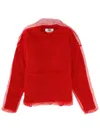 Msgm Sheer Overlay Long Sleeve Knit Crew Neck In Red