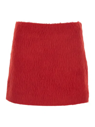 MSGM RED MINISKIRT WITH SIDE CONCEALED ZIP CLOSURE IN WOOL BLEND WOMAN