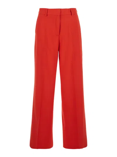 Msgm Red Tailored Pants With Belt Loops In Viscose Blend Woman