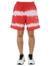 Msgm Relaxed Fit Red Tie-dye Bermuda Shorts In Red