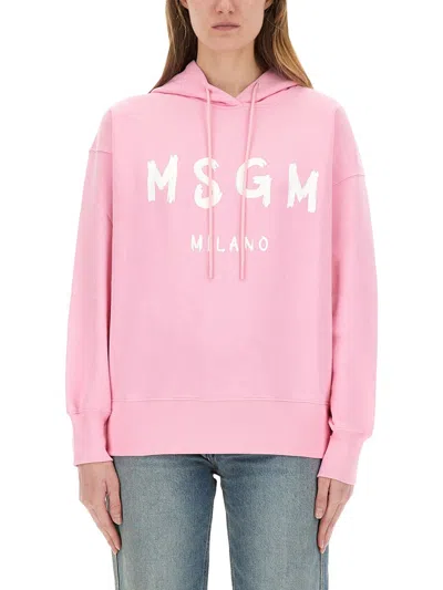 Msgm Regular Fit Logo Sweatshirt In Pink