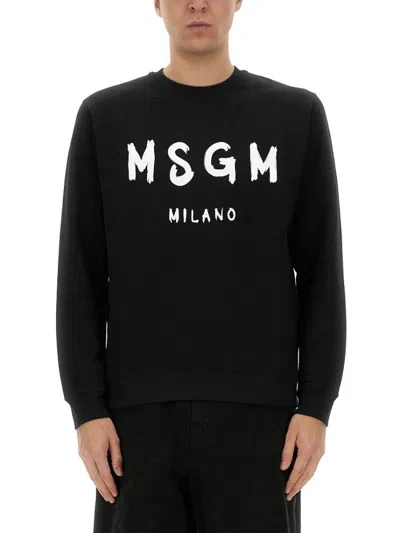 Msgm Relaxed Fit Black Cotton Sweatshirt