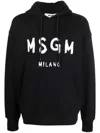 Msgm Logo Print Cotton Hoodie In Black