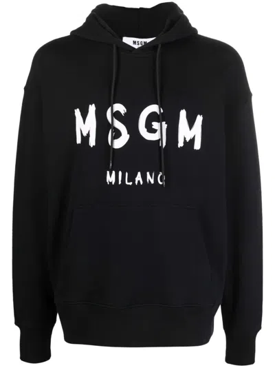 MSGM MSGM RELAXED-FIT BLACK HOODIE WITH GRAPHIC LOGO