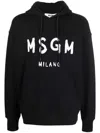 Msgm Logo Print Cotton Hoodie In Black