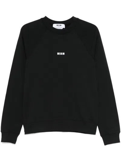 MSGM RELAXED FIT BLACK SWEATSHIRT WITH LOGO PRINT