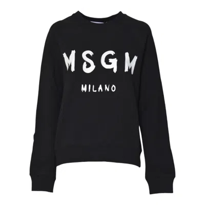 Msgm Relaxed Fit Cotton Sweater With Graphic Lettering In Black