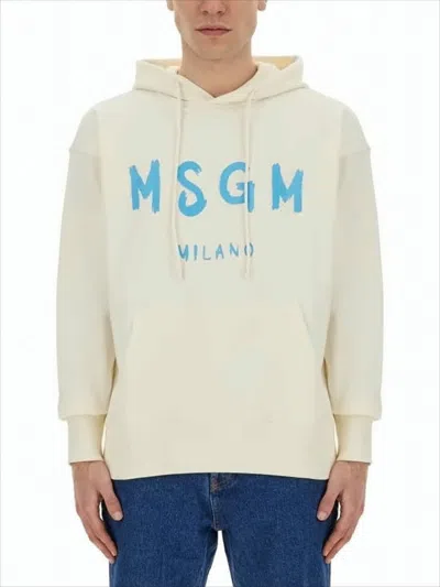 Msgm Relaxed-fit Hoodie With Bold Graphic Print In Neutral