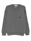 Msgm Relaxed Fit Knit Sweater With Embroidered Logo In Gray