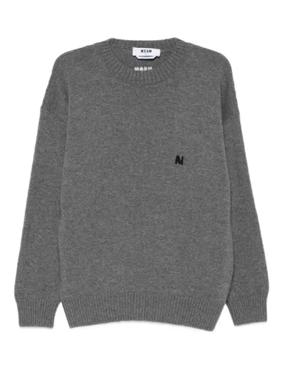 MSGM RELAXED FIT KNIT SWEATER WITH EMBROIDERED LOGO