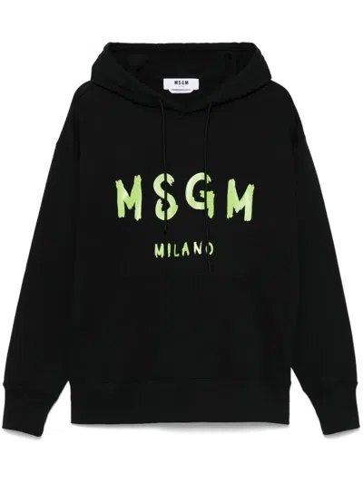 Msgm Relaxed Fit Logo-print Cotton Hoodie Clothing In Black