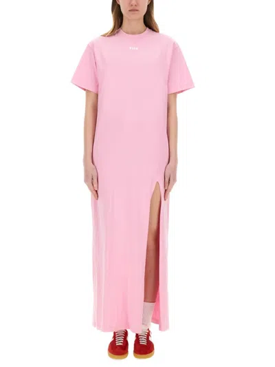 Msgm Relaxed-fit Long Dress With Side Slit In Pink