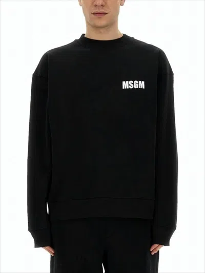 Msgm Relaxed-fit Long Sleeve T-shirt With Graphic Print In Black
