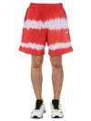 Msgm Relaxed Fit Red Tie-dye Bermuda Shorts In Red