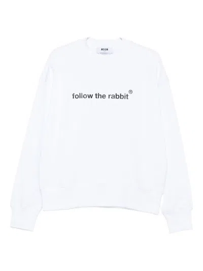 MSGM RELAXED FIT WHITE CREWNECK SWEATER