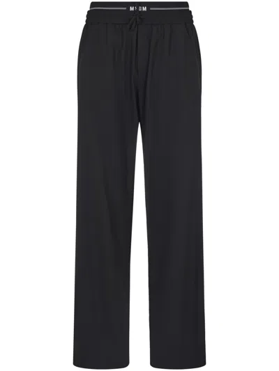 Msgm Relaxed Fit Wide Leg Trousers In Black