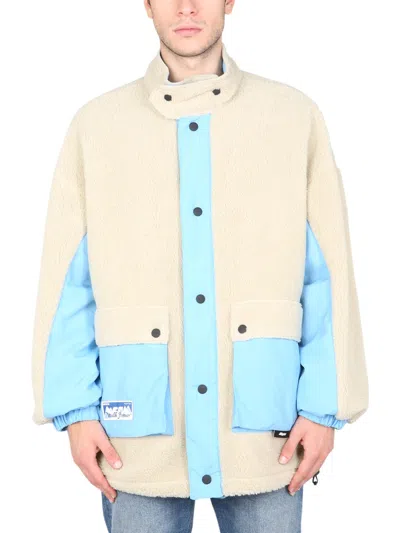 Msgm Reversible Sherpa Jacket With Logo Patch In Multicolour