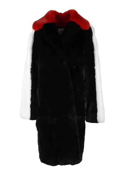 Msgm Rex Lapin Fur Coat - Black/white