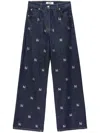 Msgm Rhinestone-logo Wide-leg Jeans In Blue