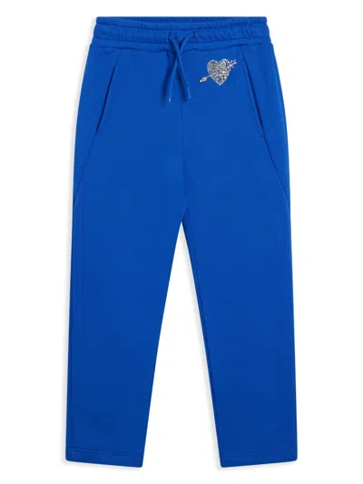 Msgm Kids' Rhinestone-embellished Track Pants In Blue