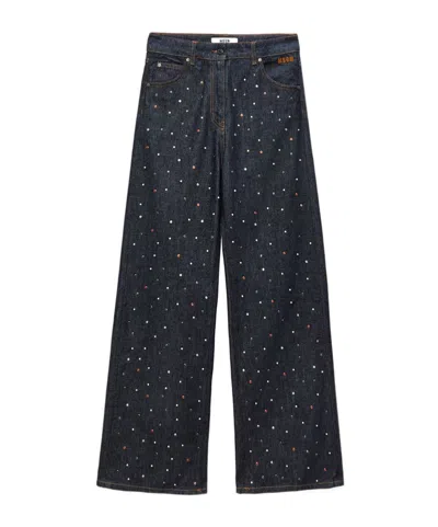 Msgm Wide-leg-jeans Mit Strass In Black