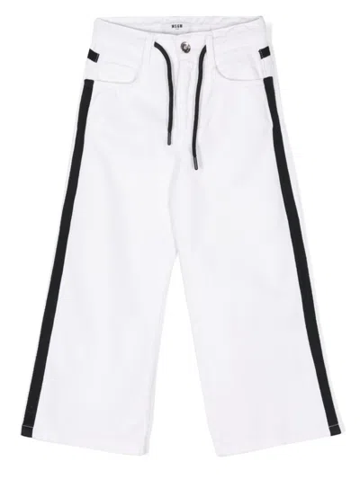 Msgm Kids' Rhinestone-logo Jeans In 白色