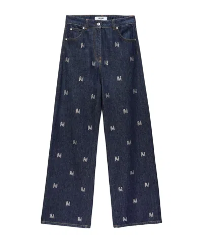 MSGM RHINESTONE-LOGO WIDE-LEG JEANS