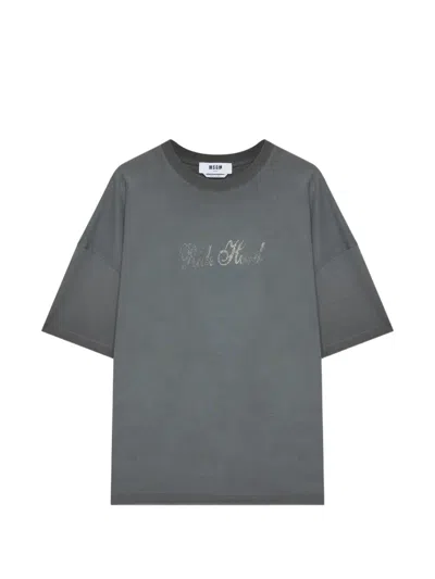 Msgm Rhinestone T-shirt In Gray