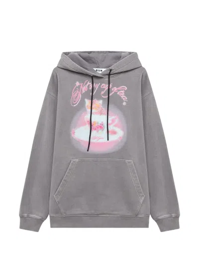 Msgm Rhinestone-embellished Graphic-print Hoodie In White