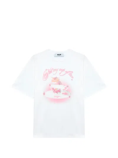 Msgm Rhinestone-embellished Graphic-print T-shirt In White