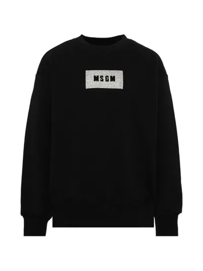 Msgm Kids' Rhinestone-logo Sweatshirt In Black