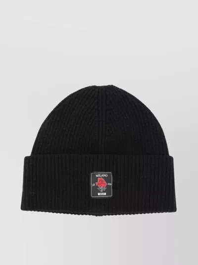 Msgm Ribbed Beanie Rose Patch