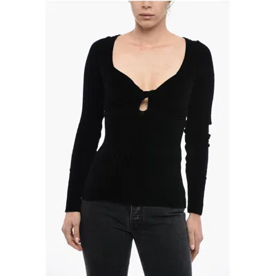 Msgm Ribbed Chenille Top With Twisted Detail In Black