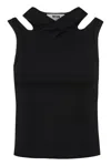 Msgm Black Ribbed Tank Top With Cut-out Detailing In Cotton Woman In Black