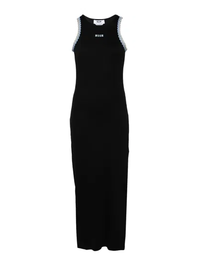 Msgm Ribbed Dress With Applications In Black