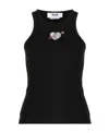 Msgm Fitted Sleeveless Ribbed Cotton Top With Embroidered Detail In Black