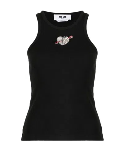 MSGM MSGM HEART EMBELLISHED RIBBED TANK TOP