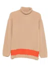 Msgm Turtleneck Sweater With Contrast Hem And Long Sleeves In Neutral