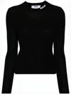Msgm Fitted Long-sleeve Ribbed Top With Structured Shoulders In Black
