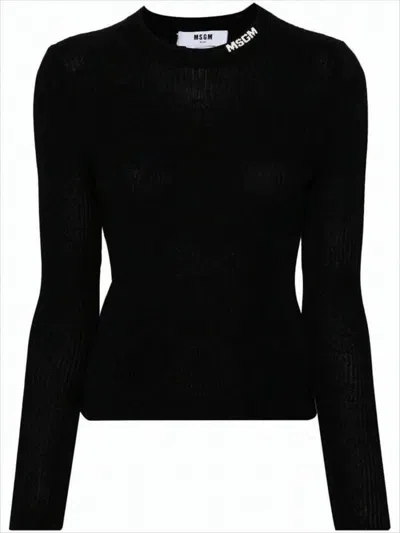 MSGM RIBBED HIGH NECK SWEATER WITH LOGO DETAIL